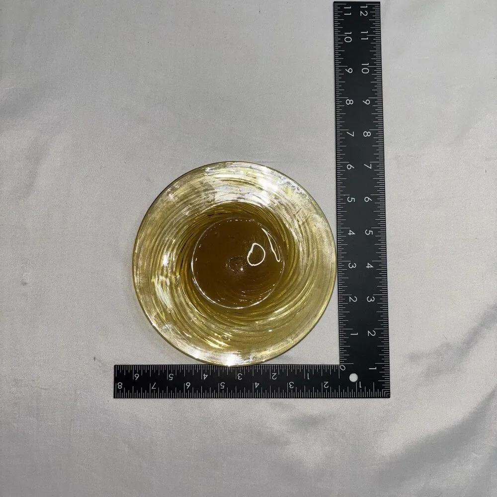Amber Glass Salad Dessert Plates Swirled Pattern Mid Century Vintage 6” Lot Of 4